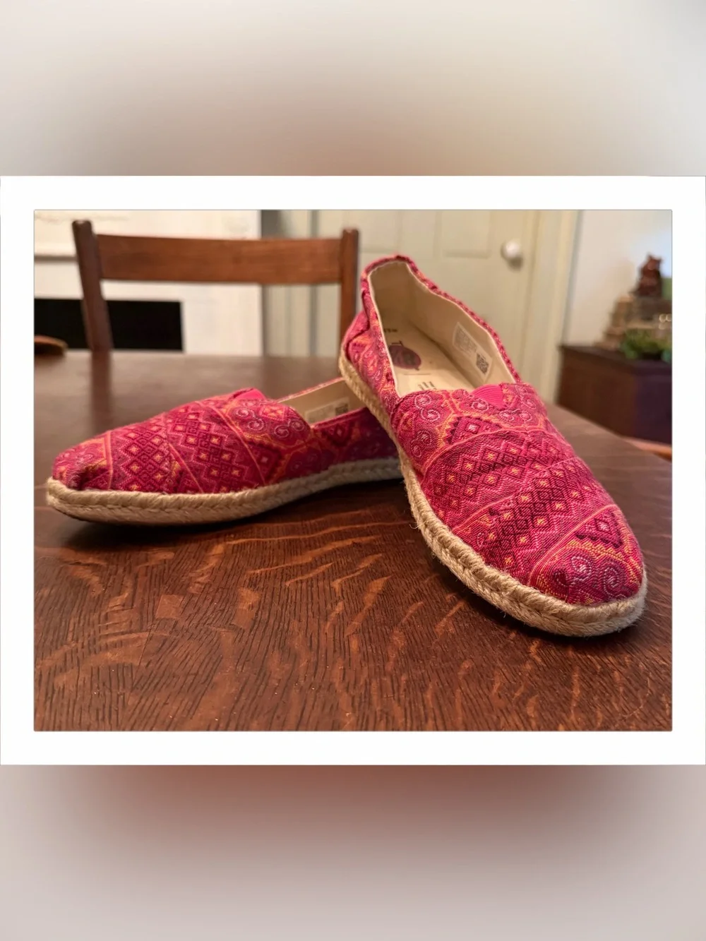 Toms Pink Patterned Canvas Espadrille Slip-Ons